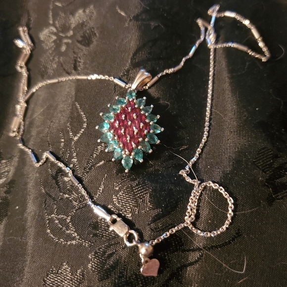 Genuine Chrome Diopside & Rhodolite Cluster Pendant in Sterling Silver - Picture 4 of 10